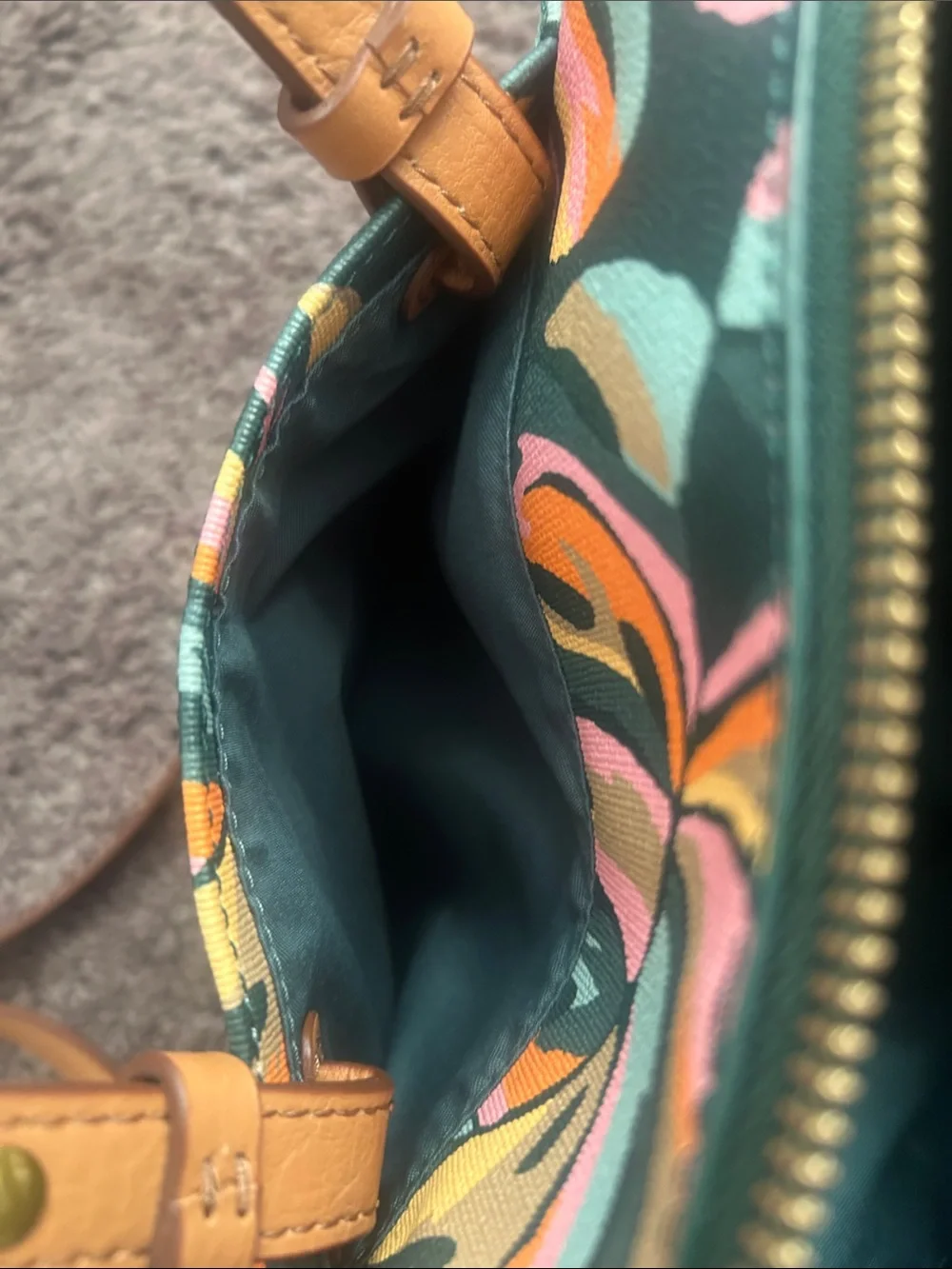 Fossil Rachel Tropical Leaf Print Pink/Green satchel/crossbody